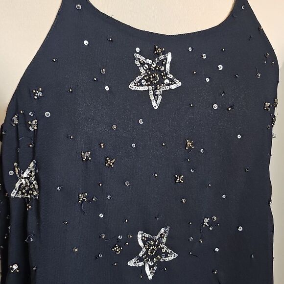 Free People Black Star Embellished Slip Camisole Beaded Sequin XS - Picture 3 of 9